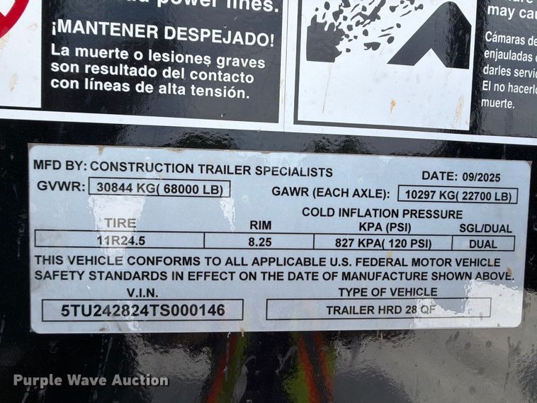 image for item YA4236 2026 Construction Trailer Specialists HRD 28 QF end dump trailer