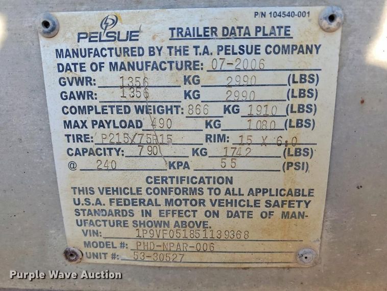 image for item YA4827 2006 Pelsue PHD-NPAR-006 fiber optic splicing trailer
