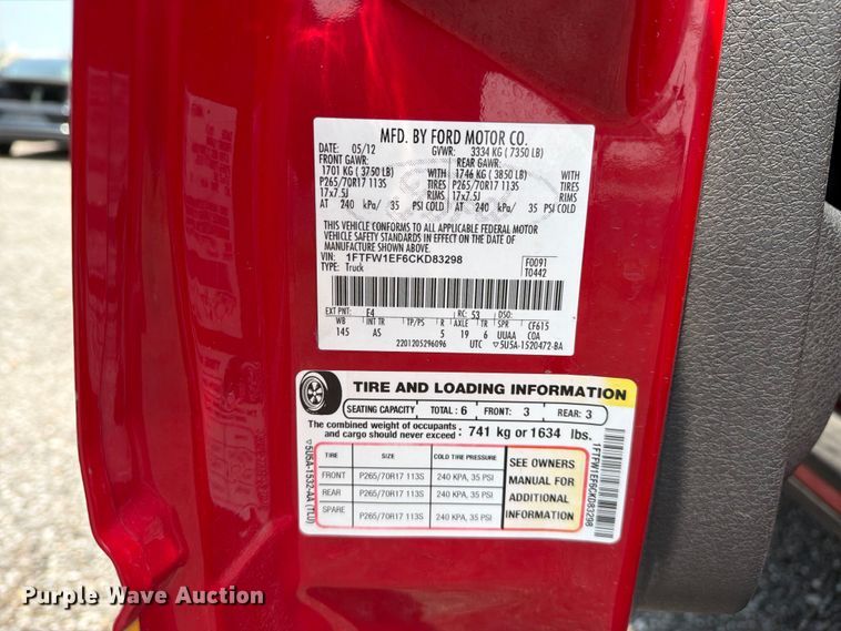 image for item EX4067 2012 Ford F150 Crew Cab pickup truck