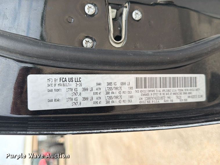 image for item EX4083 2016 RAM 1500 SSV Crew Cab pickup truck