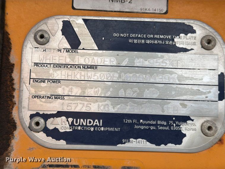 image for item MZ9859 2018 Hyundai HL955XT wheel loader