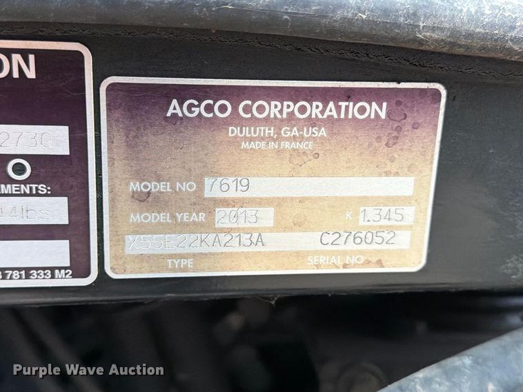 image for item MZ9860 2013 Massey Ferguson 7619 MFWD tractor