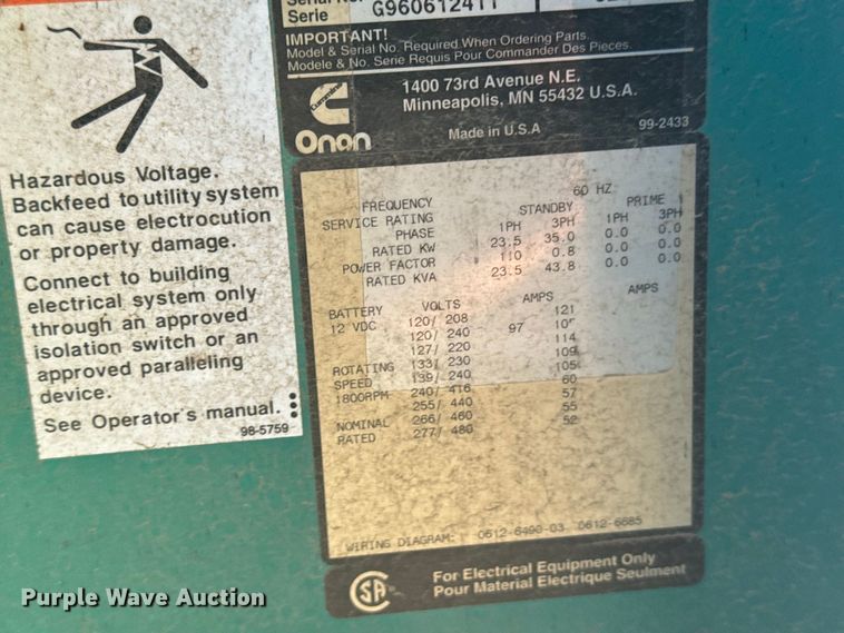 image for item DY3201 Onan generator