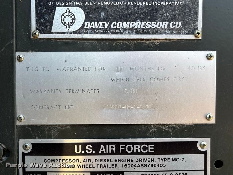 image for item DZ4558 1987 Davey Compressor Co 11M125RPDQ air compressor