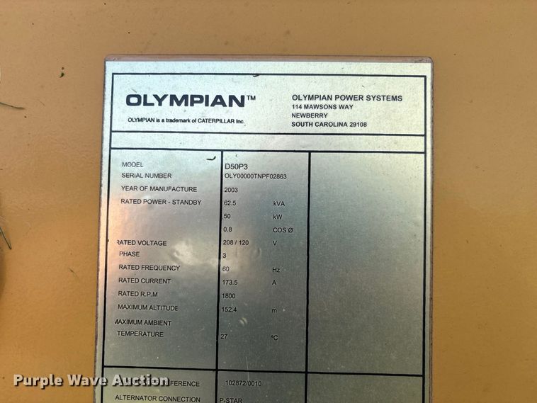 image for item DZ4624 2003 Olympian D50P3 generator