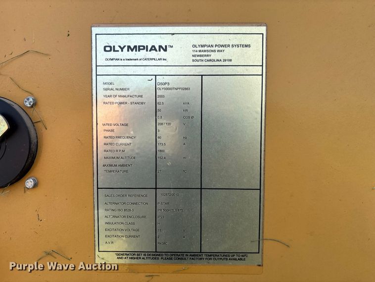 image for item DZ4624 2003 Olympian D50P3 generator