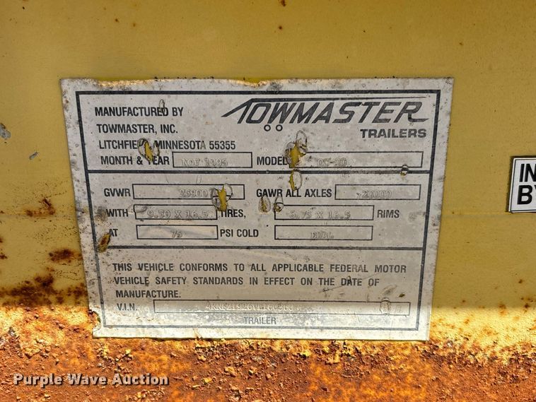 image for item DZ4658 1997 Towmaster 0C-20 equipment trailer