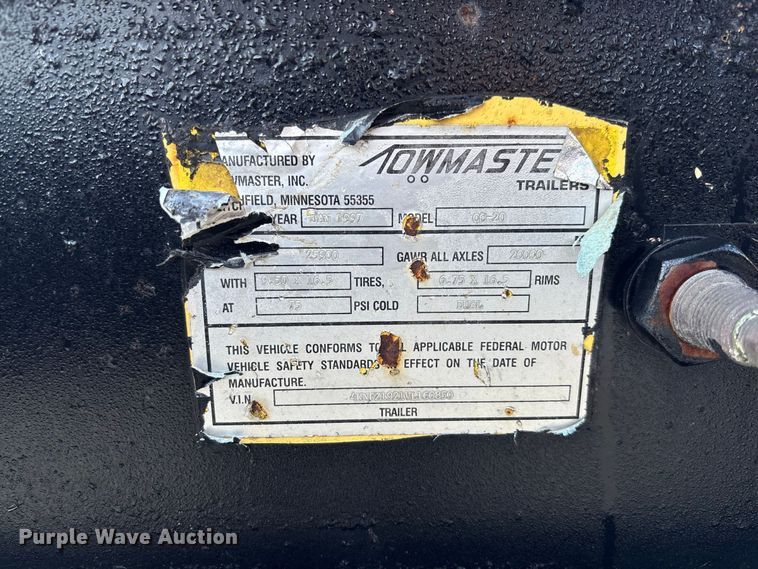 image for item DZ4681 1997 Towmaster OC-20 equipment trailer