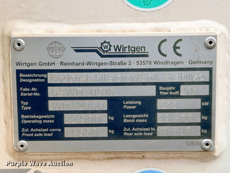 image for item ED5464 2014 Wirtgen WR2000XL soil stabilizer / reclaimer