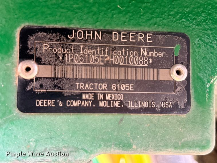 image for item ED5465 2017 John Deere 6105E MFWD tractor