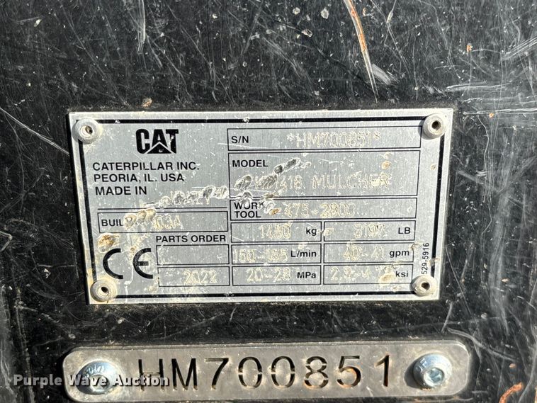 image for item EO4452 2022 Caterpillar HM418 skid steer mulcher