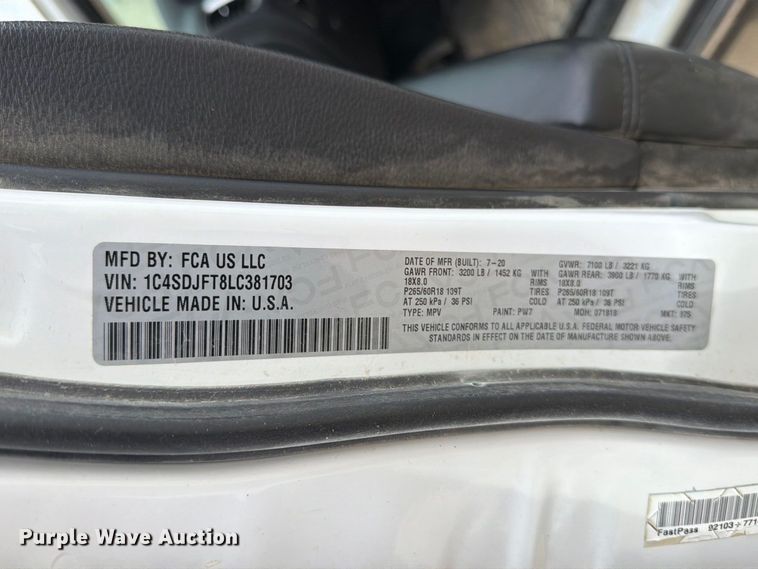 image for item ET1690 2020 Dodge Durango SSV SUV