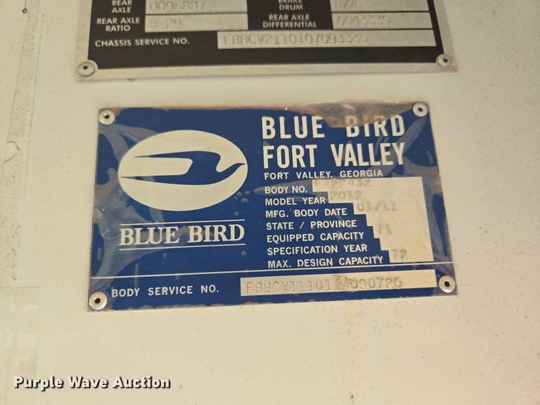image for item EW0419 2012 Blue Bird BB Conventional school bus