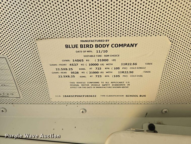 image for item EW0420 2012 Blue Bird BB Conventional school bus