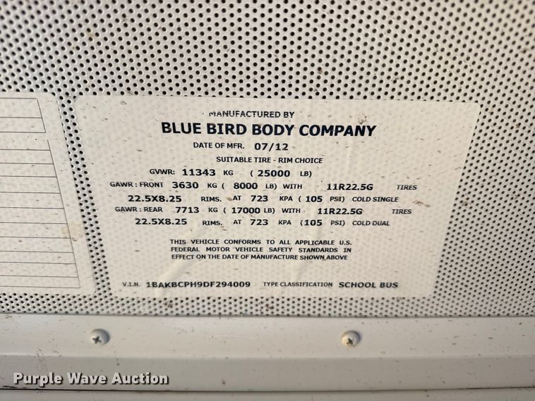image for item EW4133 2013 Blue Bird Vision school bus