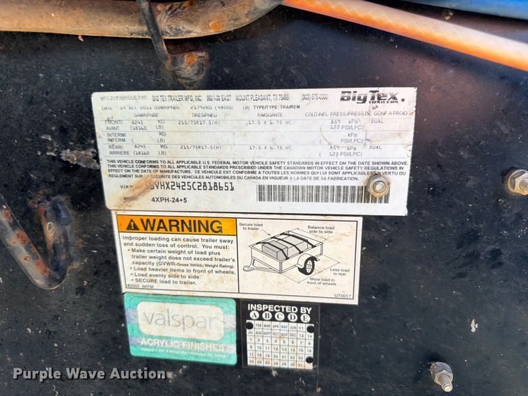 image for item EX0013 2012 Big Tex 4XPH-24+5 equipment trailer