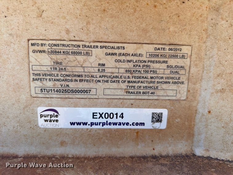 image for item EX0014 2013 Construction Trailer Specialists BDT-40 bottom dump trailer