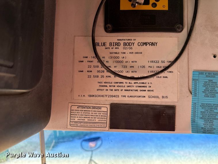 image for item EX2174 2007 Blue Bird Vision school bus