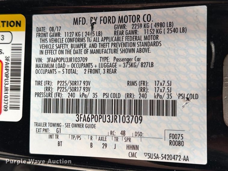image for item FK2057 2018 Ford Fusion 