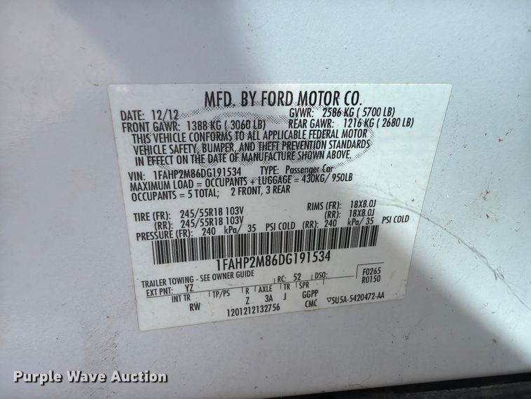 image for item FK5011 2013 Ford Taurus Police Interceptor 
