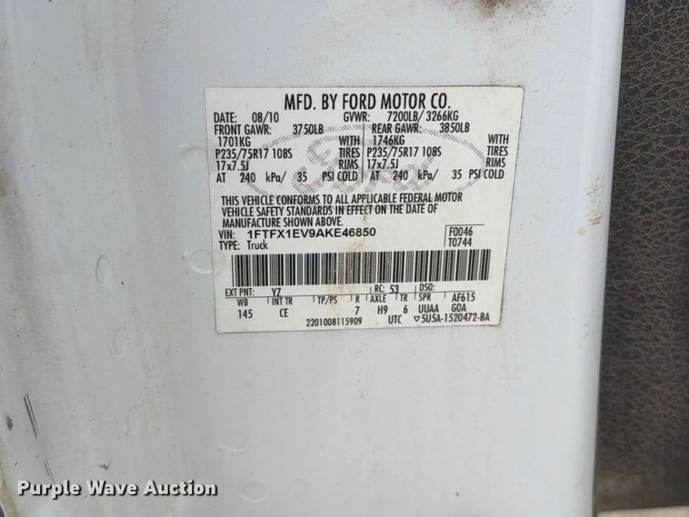 image for item MZ9987 2010 Ford F150 Ext. Cab pickup truck