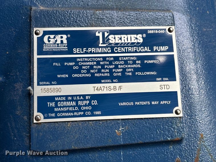 image for item NM9896 Gorman-Rupp T4A71S-B/F centrifugal pump