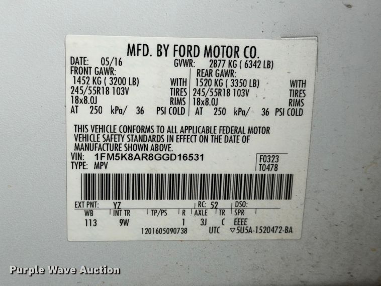 image for item YA3678 2016 Ford Explorer Police Interceptor SUV
