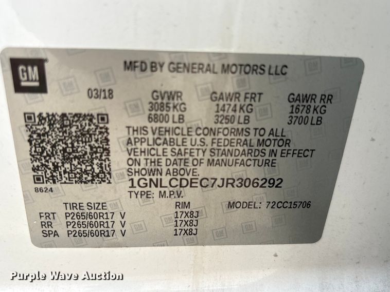 image for item YA3685 2018 Chevrolet Tahoe Police SUV