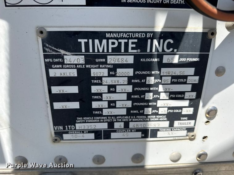 image for item EV6108 2004 Timpte grain trailer