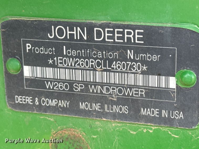 image for item EW4103 2020 John Deere W260 swather / windrower