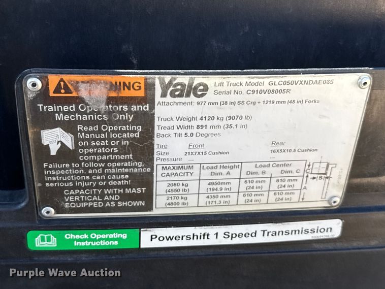image for item EW4225 Yale GLC050VXNDAE085 forklift