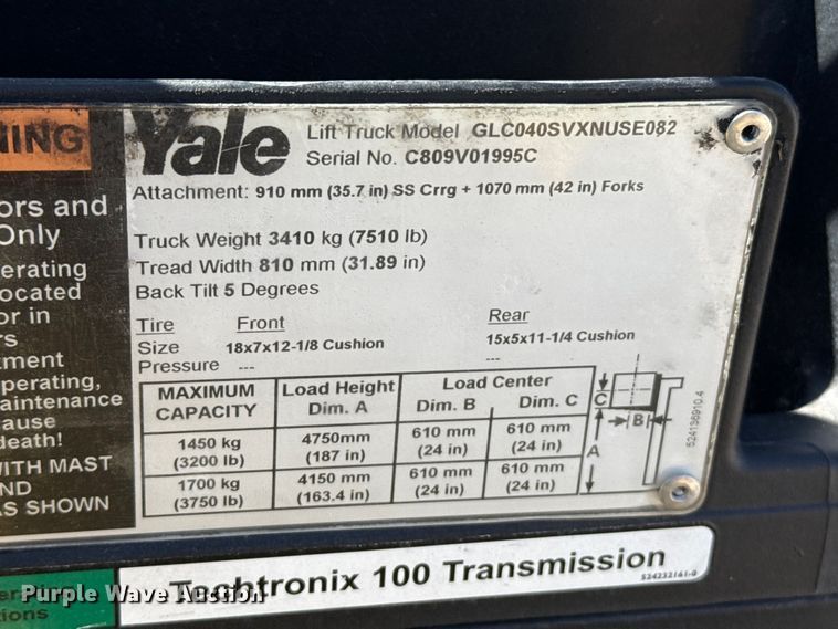 image for item EW4226 Yale GLC040SVXNUSE082 forklift