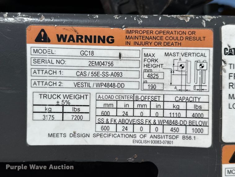 image for item EW4228 Caterpillar GC18 forklift