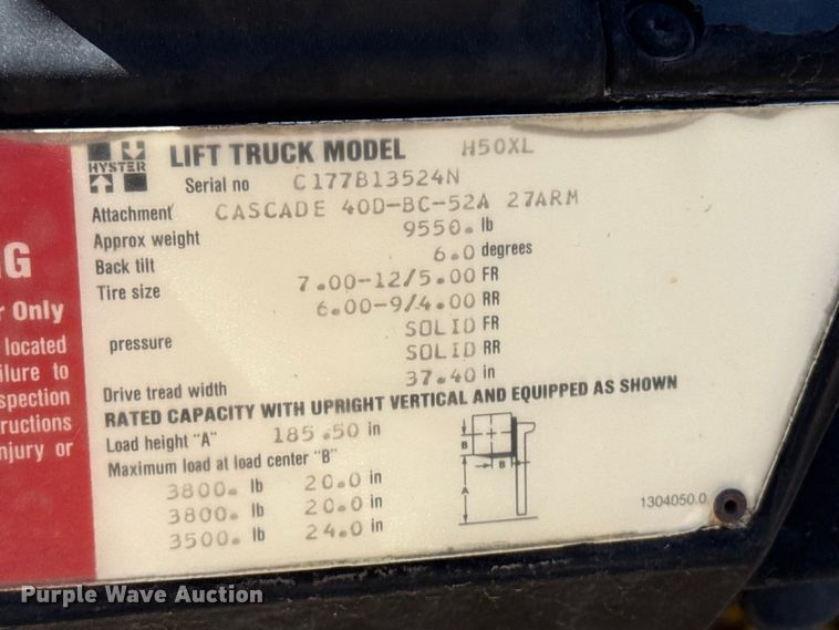image for item EW4230 1991 Hyster H50XL forklift