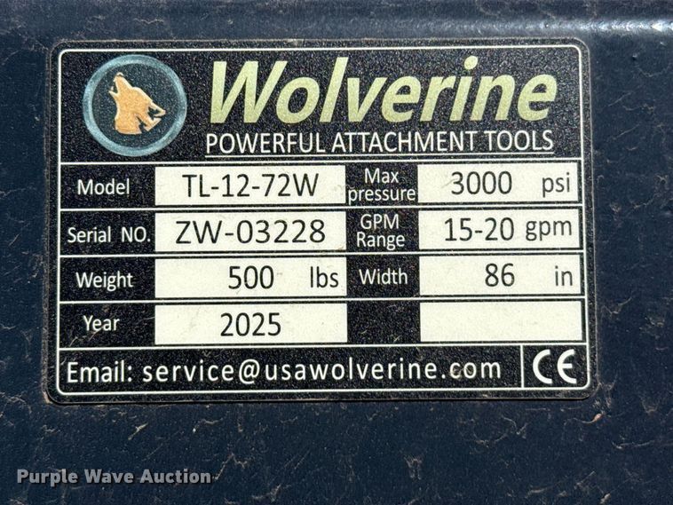 image for item EW4235 2025 Wolverine TL-12-72W skid steer tiller