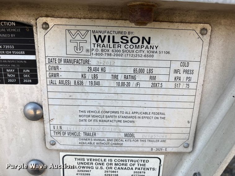 image for item JM9388 2013 Wilson DWG-550WB grain trailer