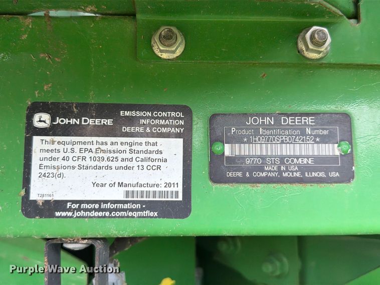 image for item YA4644 2011 John Deere 9770 STS RWA combine