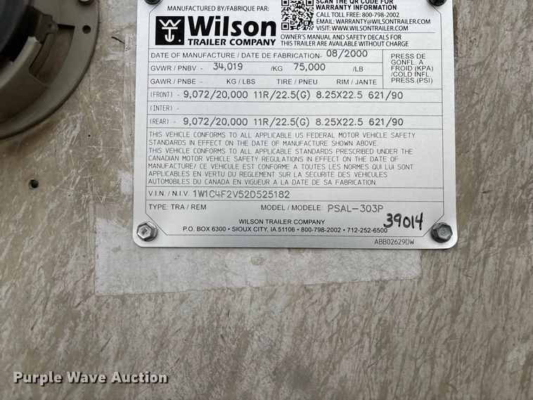 image for item DZ4587 2002 Wilson PSAL-303P livestock trailer