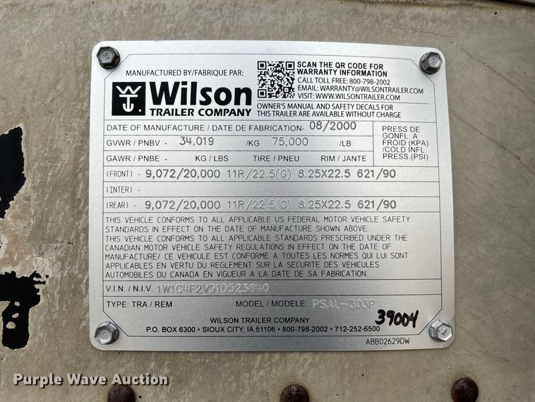 image for item DZ4588 2001 Wilson PSAL-303P livestock trailer