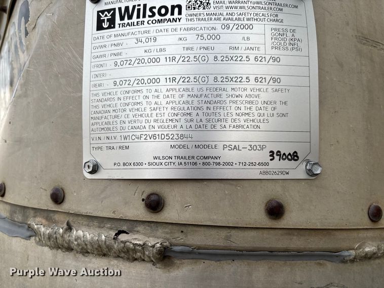 image for item DZ4589 2001 Wilson PSAL-303P livestock trailer