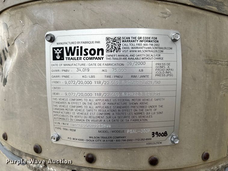 image for item DZ4589 2001 Wilson PSAL-303P livestock trailer