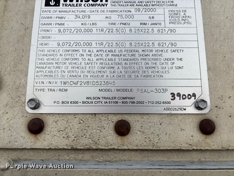 image for item DZ4590 2001 Wilson PSAL-303P livestock trailer