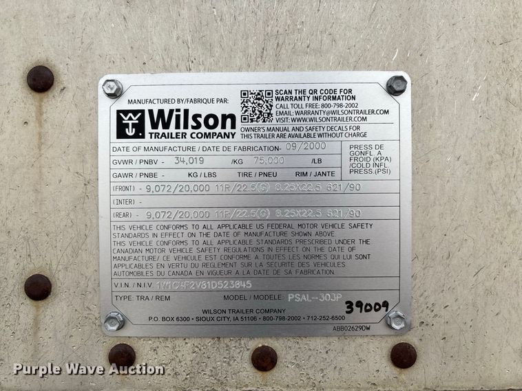 image for item DZ4590 2001 Wilson PSAL-303P livestock trailer