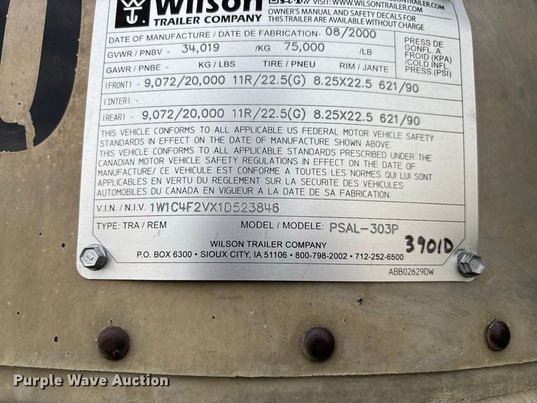 image for item DZ4592 2001 Wilson PSAL-303P livestock trailer