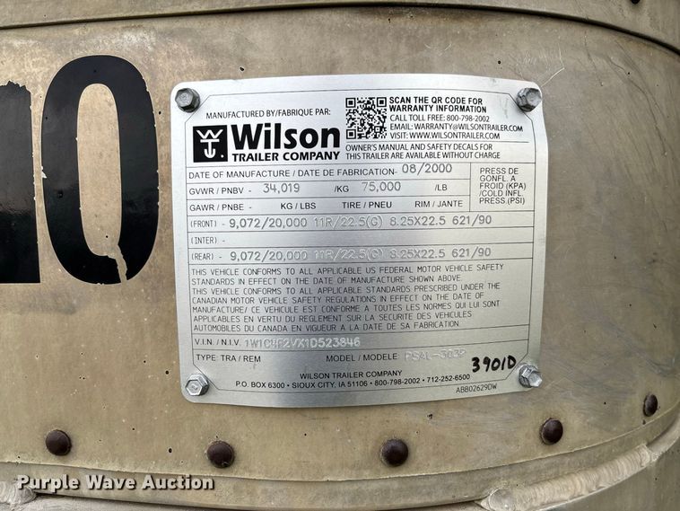 image for item DZ4592 2001 Wilson PSAL-303P livestock trailer