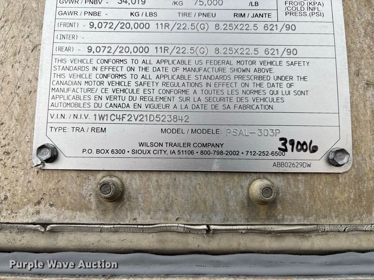 image for item DZ4593 2001 Wilson PSAL-303P livestock trailer