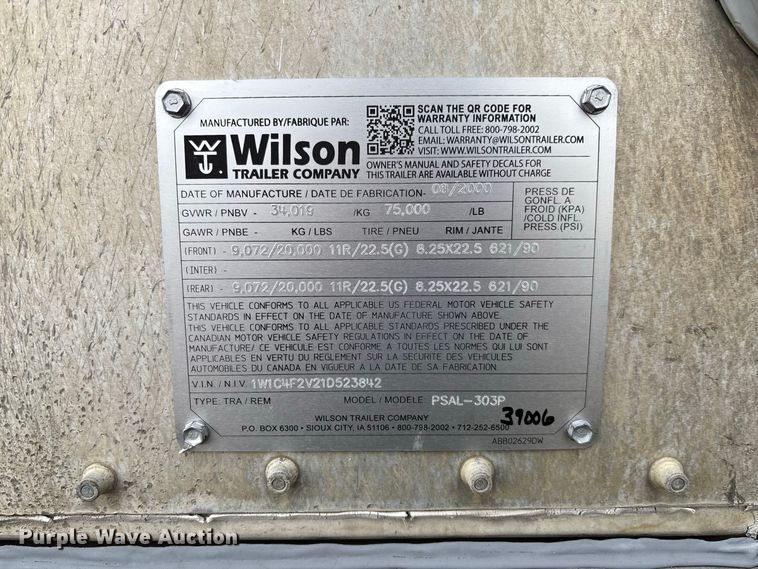 image for item DZ4593 2001 Wilson PSAL-303P livestock trailer