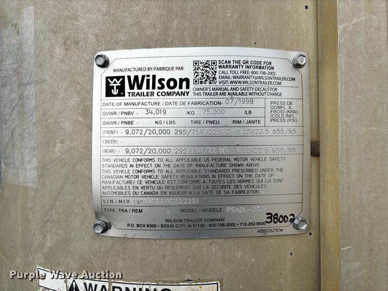 image for item DZ4594 2000 Wilson PSADL-303P livestock trailer