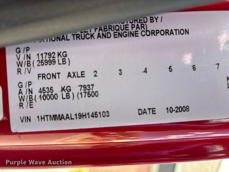 image for item EE6471 2009 International DuraStar 4300 truck cab and chassis