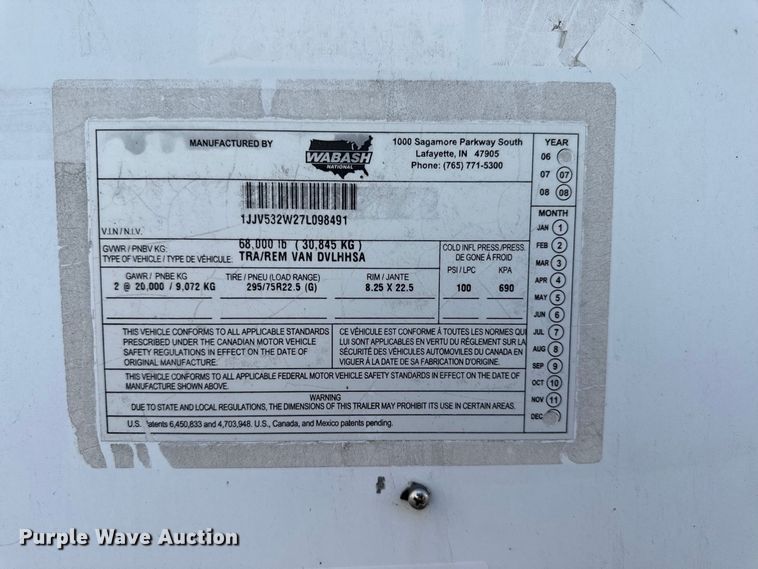 image for item EX2195 2007 Wabash DVLHHSA dry van trailer
